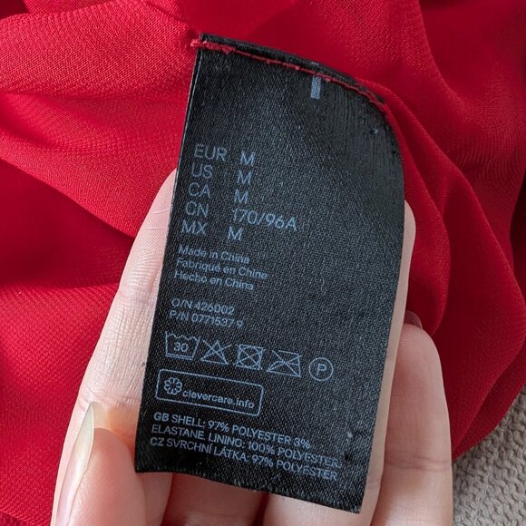 H&M Red Midi Pleated Belted Spaghetti Strap Dress, Size M - Picture 11 of 11